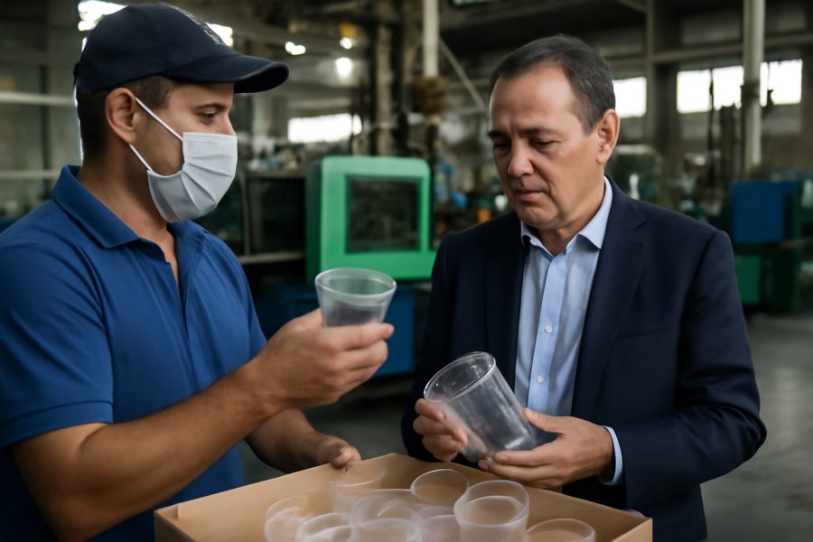 Paulo Silva visita empresa que produz potes para alimentos por injeção plástica